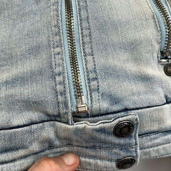 Y2K Light Wash Denim Biker Jacket Tommy Hilfiger Zip Front Silver Hardware S - Picture 15 of 15
